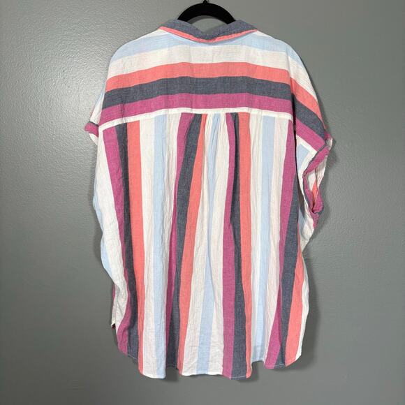 Time & Tru Red & Blue Striped Oversized Button Up Top - 16/18 - Womens Plus Size - Picture 6 of 6